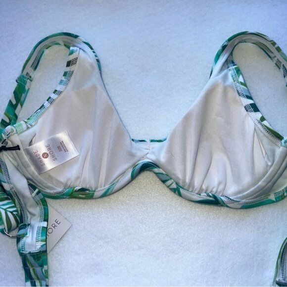 Shade & Shore Tropical Green and White Bikini Top Womens Size 32B NWT - Picture 3 of 6